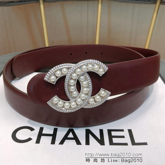 CHANEL香奈兒 18新款 CC珍珠水鑽扣 30MM精品光滑優雅皮帶 小紅書火爆款  xfp1005